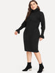 Plus Solid High-Neck Knit Dress