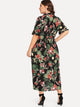 Plus Ruffle Sleeve Surplice Wrap Tropical Dress