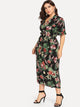 Plus Ruffle Sleeve Surplice Wrap Tropical Dress