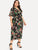 Plus Ruffle Sleeve Surplice Wrap Tropical Dress