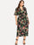 Plus Ruffle Sleeve Surplice Wrap Tropical Dress