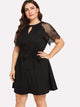 Plus Floral Lace Insert Belted Dress