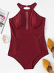 Plus Mesh Panel High Neck One Piece Swimsuit