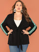 Plus Contrast Tape Side Tie Waist Blazer