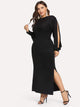  Plus Cold Shoulder Split Solid Dress