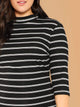 Plus Mock Neck Rib Knit Striped Pencil Dress