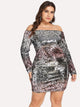 Plus Slim Fitted Bardot Sequin Dress