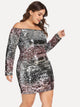 Plus Slim Fitted Bardot Sequin Dress