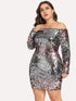 Plus Slim Fitted Bardot Sequin Dress