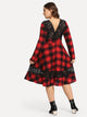 Plus Contrast Lace Plaid Dress