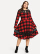 Plus Contrast Lace Plaid Dress