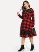 Plus Contrast Lace Plaid Dress