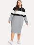 Plus Colorblock Drawstring Hoodie Dress