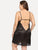 Plus Contrast Lace Cut-out Satin Slips With Thong