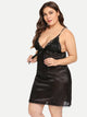 Plus Contrast Lace Cut-out Satin Slips With Thong