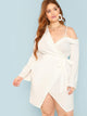 Plus Asymmetric Shoulder Wrap Dress