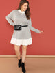 Plus Contrast Collar and Hem Heathered Knit Dress