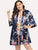 Plus Peacock & Flower Print Self Tie Robe