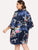 Plus Peacock & Flower Print Self Tie Robe