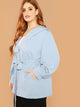 Plus Double Button Front Belted Hoodie Coat