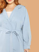 Plus Double Button Front Belted Hoodie Coat