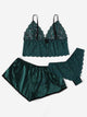 Plus Scalloped Trim Satin Cami Top & Shorts & Thong