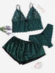 Plus Scalloped Trim Satin Cami Top & Shorts & Thong