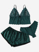 Plus Scalloped Trim Satin Cami Top & Shorts & Thong