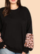 Plus Drop Shoulder Leopard Panel Sweatshirt