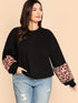 Plus Drop Shoulder Leopard Panel Sweatshirt