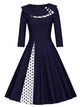 50s Polka Dot Button Decoration Flare Dress