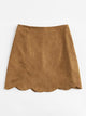 Plus Single Breasted Scallop Hem Suede Skirt