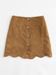 Plus Single Breasted Scallop Hem Suede Skirt