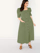 Plus Square Neck Button Front Puff Sleeve Maxi Dress