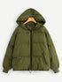 Plus Zip Front Hooded Puffer Coat