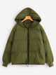 Plus Zip Front Hooded Puffer Coat