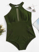 Plus Mesh Panel High Neck One Piece Swimsuit