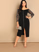 Plus Off Shoulder Mesh Sleeve Zip Up Dress