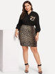 SHEIN Plus Contrast Sideseam Leopard Skirt