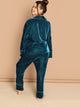 Plus Contrast Tipping Pocket Patched Velvet Blouse & Pants PJ Set