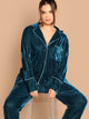 Plus Contrast Tipping Pocket Patched Velvet Blouse & Pants PJ Set