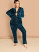 Plus Contrast Tipping Pocket Patched Velvet Blouse & Pants PJ Set