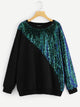 Plus Sequin Patched Two-tone Sweatshirt