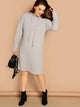 Plus Rib Knit Solid Hooded Dress