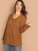  Plus V-Neck Rib Knit Solid Tee