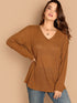  Plus V-Neck Rib Knit Solid Tee