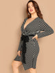 Plus Tie Waist Surplice Wrap Striped Dress