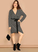 Plus Tie Waist Surplice Wrap Striped Dress