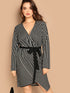 Plus Tie Waist Surplice Wrap Striped Dress