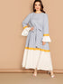 Plus Colorblock Flounce Sleeve Belted Dress